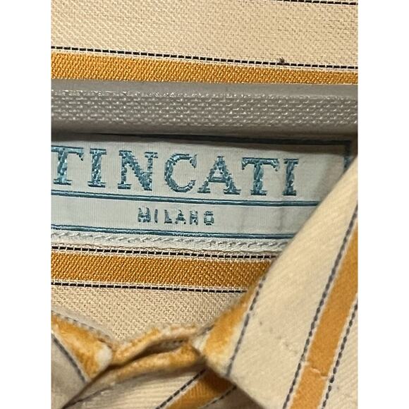 Tincati Milano Striped Dress Shirt •L• Premium Cotton Italy Orange Button Down - Picture 8 of 9